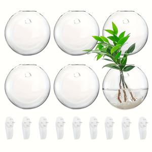 TEMU 6-팩 모던 글라스 매달린 꽃병 세트, 4.7인치 구형 벽걸이 용기, 수경 재배 식물용, 투명 유리 구체, 홈 데코용|수경