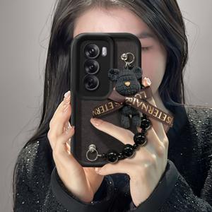 TEMU 삼성 갤럭시용 케이스에 적합한 귀여운 레트로 비즈 3D 매달린 스트랩, 검은 배경과 리본 타이 베어가 있습니다.|S21케이스