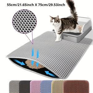 TEMU 엑스트라 라지 허니콤 더블 레이어 고양이 쓰레기 매트, 스플래시 방지 디자인, 세척 가능한 EVA 소재, 구멍이 있는 바닥 매트, 쉽게 청소 가능, 실내 고양이 및 고양이 쓰레기 상자에 적합한 다색 옵션 | 스플래시 방지 매트