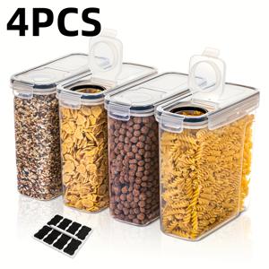 TEMU 뚜껑이 있는 밀폐 식품 보관 용기 4개 세트 (대형, 2.5L) - BPA 프리 PP 스파이스 병, 파스타, 면류, 건식 음식, 밀가루 및 향신료용 다목적 조미료 병 - 고급 레스토랑 사용, 주방 정리용, 슬림한 디자인, 내구성 있는 플라스틱, 재사용 가능한 용기, 식사 준비용, 현대적인 주방 도구, 튼튼한 구조