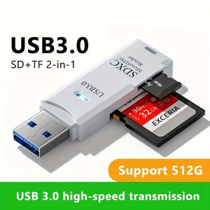 TEMU 2-in-1 미니 USB 3.0 카드 리더 - PC & 노트북용 SD/ SD/TF 메모리 카드 어댑터, 플래시 드라이브 호환