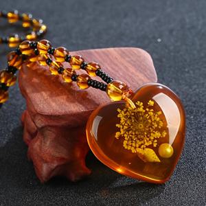 TEMU XCL 하트 모양 레진 펜던트 목걸이 - 빈티지 스타일, 부유하는 바다 왁스 비즈, 불규칙한 디자인, 남녀공용 주얼리, 브라운, 빈티지 주얼리| 스타일|레진 비즈 목걸이
