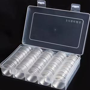 TEMU 하나의 상자 + 100개의 27mm 동전 상자, 동전 수집 용품에 사용되는 플라스틱 보관 상자, 집 정리 뚜껑이 있는 보관함