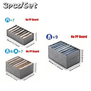 TEMU 3pcs 직조 직물 바지 보관함 세트 - 공간 절약형 접이식 옷장 정리함, 청바지, 셔츠, 스웨터용 분리 그리드 포함 - 전기 또는 배터리가 없는 향수 없는 옷장 서랍 정리함