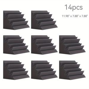 TEMU 14개 세트 AUSLET 블랙 어쿠스틱 폼 베이스 트랩, 30cm x 20cm x 20cm, 고밀도 난연 소음 차단 패널, 스튜디오·피아노실·게임룸·팟캐스트 공간용, 슬림한 블랙 디자인, 방화 소재, 음향 처리 패널