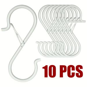 TEMU 10개 화이트 메탈 S-후크 안전 버클 디자인 - 3.52인치(8.9cm) 주방용품, 식물, 화분, 옷, 새 모이통 및 장식용 - 견고하고 안전한 잠금 메커니즘, 주방용 후크