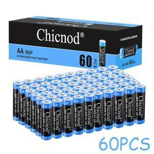 TEMU CHICOND AA 배터리 1.5V 고성능 탄소 배터리, 리모컨, 무선 마우스 및 키보드, 손전등, 계산기, MP3, 카메라 플래시에 이상적, 내구성이 뛰어나고 신뢰할 수 있는 비충전식 일회용 배터리 - 60/40/20개|계산기|키보드|보조배터리