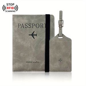 TEMU 2개 세트 RFID 차단 여권 홀더와 수하물 태그 세트 - 남성 및 여성용 내구성, 얼룩 방지 인조 가죽 여행 지갑, TSA 승인, 조절 가능한 끈 장식, 자주 비행하는 사람들을 위한 이상적인 선물, 여행 지갑|스타일리쉬 여권 홀더|조절 가능한 장식