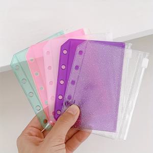 TEMU 5팩 반짝이는 PVC 바인더 파우치 - 카드, 사진, 사무용품, 인덱스 탭 정리함, 스티커, 인증서를 위한 5홀 투명 지퍼 보관 가방 (모듬 색상 및 둥근 모서리 포함)