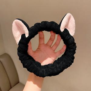 TEMU 고양이 귀 얼굴 수치료 헤어밴드 - 부드러운 플러피 이어 & 플러시 후프 디자인, 세안 및 메이크업용 편안한 헤어밴드, 살롱 & 홈 사용을 위한 큐트 미적 액세서리, 위트 넘치는 뷰티 도구, 순한 소재, 메이크업 애호가를 위한 제품