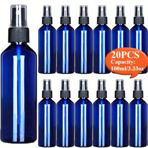 TEMU 20개입 100ml/3.33oz 블루 리필 가능 미스트 스프레이 병 (블랙 캡 포함) - 오일, 향수, 에센셜 오일 및 스킨케어용 투명 플라스틱 여행용 사이즈 스프레이어 - 누수 방지, 내구성 강한 휴대용 디자인, 퍼퓸 보관용 슬림한 병 디자인|오일스프레이