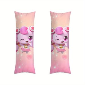 TEMU ZLIENSZUS Catch Teenieping 귀여운 Kawaii Body Pillow Cover - 일본식 만화 캐릭터, 핑크색으로 금색 리본과 하트가 있는, A4 크기, 폴리에스터, 지퍼 클로저, 기계 세척 가능, 청소년 방 장식|귀여운 베개 커버|지퍼 베개 케이스, 청소년 방 장식