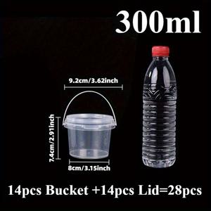 TEMU 28개, 뚜껑과 손잡이가 있는 투명 플라스틱 보관함 - 300/500ml 홈 디자인 내구성 컨테이너, DIY 공예, 슬라이م, 페인트, 소형 부품용 - 쌓기 가능한 공간 절약 아트 용품 정리 세트 (14개의 플라스틱 통 + 14개의 뚜껑 포함)|슬라임
