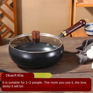 TEMU 손으로 제작된 대형 벨리 철 냄비 - 논스틱 딥 라운드 프라이팬, 나무 손잡이, 튼튼한 주철 조리 기구 (볶기, 기름기, 기름기 냄비, 전통 요리 냄비, 내구성 좋은 요리 냄비), 전골냄비, 대형 냄비, 주방냄비, 대형냄비, 라면냄비, 편수냄비