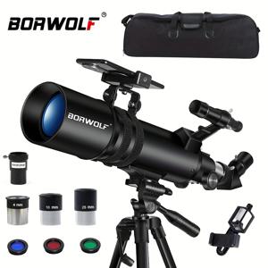 TEMU BORWOLF 전문가용 90mm 대구경 600mm 초점거리 사각형 망원경, 24X-750X 배율, 헤비듀티 조절식 삼각대 & 휴대폰 어댑터 - 컴퓨터화된 모드, 5x 바로우렌즈 & 교체가 가능한 접안렌즈, 성인과 초보자를 위한 수동포커스, 천문학 & 버딩에 이상적인 깊은 공간 관측 (스마트폰 호환), 카메라 장착이 가능한 망원경|천체망원경