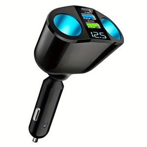 TEMU 자동차 충전기 , 2개 확장 포트 + 2개 USB 포트 + 1개 Type-C 포트, 디지털 디스플레이, 12V 및 24V 차량 호환, , 여행용 충전기,다기능 충전기,컴팩트 디자인,고품질 어댑터,효율적인 전원 공급,스마트 카 장치,멀티포트 충전기,출퇴근자,로드 트리퍼스
