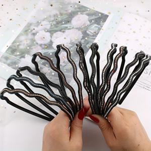 TEMU 6-팩 PVC 웨이브 라인스톤 헤어밴드 여성용 - 비섬유, 톱니 그립, 모든 헤어 타입에 적합한 패션 헤어 밴드 - 반짝이는 헤어 액세서리 (색상별)