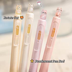 TEMU 4팩 카와이 고양이 리트랙터블 젤 펜, 부드러운 필기용 0.5mm 블랙 잉크 볼펜, 저널링 및 메모 작성용 귀여운 라운드 팁 펜, 남성 & 여성용 사무실 & 학교 용품 선물