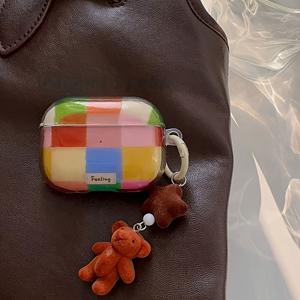 TEMU 레트로 컬러 블록 체크 무늬 에어팟 케이스, 신형 아이팟 1세대/2세대 및 에어팟 프로 3세대 2세대 호환 충격 방지 보호 커버