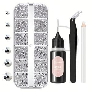 TEMU 네일 살롱 라인스톤 장식 도구 세트 4개, 3D 네일 아트 라인스톤 주얼리, 10g 네일 아트 글루, DIY 예술적인 Y2K 스타일 네일 아트 장식 액세서리용 도트 드릴 펜 도구 세트|네일아트
