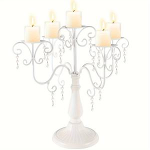 TEMU 크리스마스, 할로윈, 결혼식 등에 완벽한 비즈가 있는 우아한 5팔 기둥 캔들 거치대 - 광택 있는 아크릴/메탈 테이블 센터피스 장식, 가지 캔들스틱