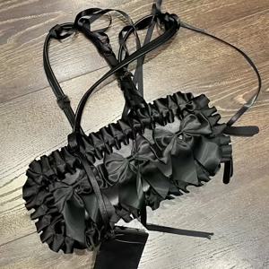 TEMU 블랙 고딕 보우노트 숄더백 - 스타일리시 합성 가죽 언더암 퍼스, 다용도 수납공간, 러플 디자인 & 조절 가능한 스트랩 여성용, 안전한 여행 가방 | 스타일리시 언더암 백 | 폴리에스터 안감