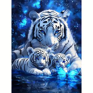 TEMU 1pc JOZYSH 5D 페인팅 키트, 30x40cm/11.8x15.7Inch, 손수 아크릴 (PMMA) 원형 및 사각형 아트, 세 개의 호랑이 테마, 프레임리스 라인스톤 공예, 홈 오피스 벽 장식 축제 선물