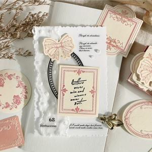 TEMU 30pcs 로즈 트레인 인장 크래프트 스티키 노트, 빈티지 꽃과 리본 디자인, 종이 재질, 일기와 공예용
