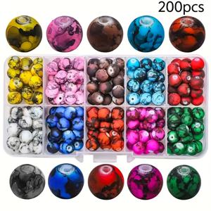 TEMU 8mm 200개 빈티지 유리 둥근 비즈 DIY 쥬얼리 만들기 - 10 그리드 박스, 비즈 스트링, 목걸이, 팔찌, 공예 용품
