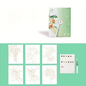 TEMU 6개 창의적인 수채화 세트 - 풍경 및 꽃 디자인 성인용 컬러링북, 수채화 종이와 색소 포함, 미세한 아트워크, 수채화 용품