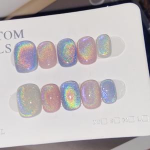 TEMU 10pcs 짧은 사각형 무지개 네일 팁 - 순색, 그라데이션 마무리, 광택, 분리 가능, 컬러풀한 스파클러가 있는 화이트 베이스, 매니큐어, 네일 아트 액세서리에 완벽합니다 | 네일 | 광택 마무리
