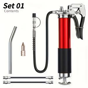 TEMU 헤비듀티 그리스 건 키트, 8000 PSI, 스테인리스 스틸 호스, 14oz, 18인치 호스, 피팅 포함, 연장 튜브, 노즐 헤드, 다양한 자동차 및 산업용 윤활 액세서리