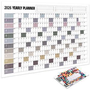 TEMU 2026 벽걸이 달력 플래너 - 2026년 1년간 전체보기 캘린더, 29.2 x20.7인치/74. 2x52.5cm (펼친), 4장의 스티커와 1장의 양면 원형 스틱을 포함한 2026년용