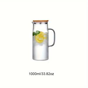 TEMU 1개 보로실리케이트 유리 주전자 대나무 뚜껑 - 1000ml/33.8oz & 1500ml/50.7oz 누수 방지 아이스티, 주스, 물용 보온 병 - 완벽한 선물