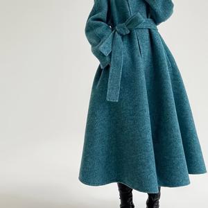 TEMU 우아한 긴 양털 코트 - 벨트와 버튼이 있는 클래식한 양면 겨울 트렌치, 검은 부츠, 세련된 가을/겨울 아우터웨어, 겨울 아우터웨어 | 우아한 코트 | 양면 코트