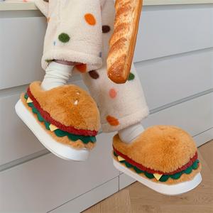 TEMU 맛있는 버거 캐릭터 실내 슬리퍼, 따뜻한 겨울용 남녀공용 청소년 홈슬리퍼