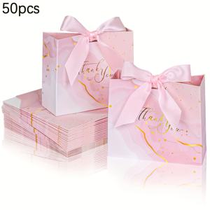 TEMU 핑크색 작은 감사 선물 가방 50개 세트, 대리석 무늬 파티용 핑크 리본이 달린 선물 가방, 생일 결혼식 신부 들러리 휴일 데이를 위한 4.5x1.8x3.1 인치 크기의 선물 가방