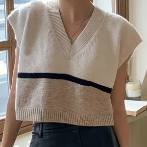 TEMU 컬러 블록 조끼 스웨터, 우아한 V넥 민소매 스웨터 가을 & 봄, 여성 의류