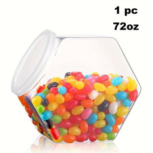 TEMU 72oz 육각형 캔디 병 뚜껑 포함 - 스낵, 쿠키, 개 간식 및 커피 포드용 투명 플라스틱 보관 용기 - 주방 정리에 완벽