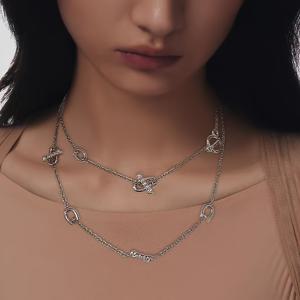 TEMU 여성용 더블 레이어 기하학 알파벳 펜던트 목걸이 - & 인터로킹 체인 주얼리, 이니셜 포함, 캐주얼 스타일 및 성 패트릭 데이 선물, 사계절 활용 가능한 디자인