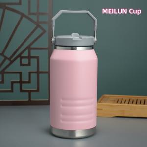 TEMU 1pc 1200ml / 40oz 대용량 스테인레스 스틸 이중층 진공 보온 보냉 여행 머그, 손잡이와 빨대가 있는 내구성과 재사용 가능, 아이스 커피와 야외 모험에 이상적, 커피 여행 머그|커피