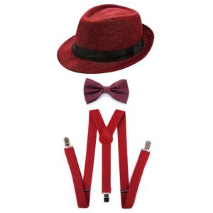 TEMU D EXCEED 3pcs 1920년대 남성 액세서리 페도라 갱스터 모자 의상 액세서리 Y-백 서스펜더 & 미리 묶은 나비 넥타이, 남성용 로어링 20년대 세트 맨해튼 모자