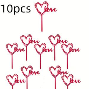 TEMU 생일, 결혼식, 기념일, 졸업식, 어머니날을 위한 'LOVE' 디자인의 플라스틱 컵케이크 깃발 장식 - 레드 러브 하트 케이크 토퍼 픽 10개 세트, 파티 축하용 디저트 장식, 축제 액세서리, 재미있는 디자인, 할로윈, 크리스마스 이벤트 및 파티 용품