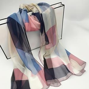 TEMU 여성을 위한 우아한 폴리에스테르 스카프 1개 - 100% 폴리에스테르 경량 긴 셔울, 기하학적 프린트, 봄/가을용 통기성 모든 매치 넥 케르치프, 여름 해변 및 실내 에어컨 랩, 겨울 따뜻한 넥 프로텍터, 햇빛 방지 여행 헤드 스카프, 깃털 없음, 기계 세척 가능