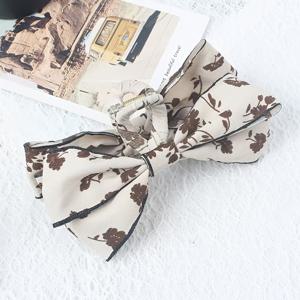 TEMU 1개 빈티지 플로럴 더블 레이어 보우 헤어 클로 클립 - 미끄럼 방지 패브릭 상어 클립으로 스타일리시한 업두스에 완벽함, 일상 사용 및 독립 기념일 선물용, 갈색, 흰색, 검정색 및 베이지 색상 가능, 상어 머리핀