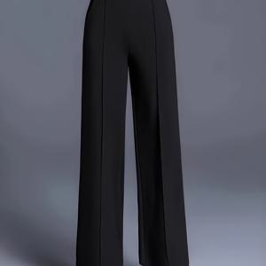 TEMU 여성용 우아한 하이웨이스트 와이드 레그 팬츠 - 단색, 편안한 루즈핏, 비대칭 포켓, 다용도 올시즌 캐주얼 트라우저, 폴리에스터 블렌드, 기계 세탁 가능, 캐주얼 웨어 팬츠 | 하이웨이스트 트라우저 | 폴리에스터 블렌드 팬츠|냉장고바지|바지