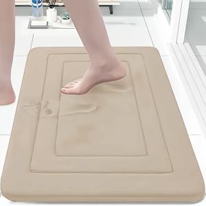 TEMU 부드럽고 편안한 메모리 폼 욕실 매트, 미끄럼 방지 흡수성 욕실 매트, 기계 세척 가능, 폴리에스터 및 PVC 블렌드, 화려한 색상, 400gsm, 1.2cm 두께, 직사각형 모양, 짠 천, 쉽게 청소 가능, 욕실 러그