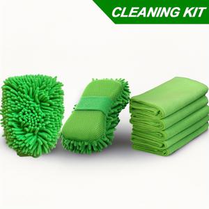 TEMU [7pcs 타월 콤보] 슈퍼 흡수력 청소 키트 타월 세트 재사용 가능 자동차 세부 작업 / 가정 청소 / 주방 기름 - 1 파이버 & 셰니일 자동차 세척 스폰지 + 1 장갑 + 5pcs 부드러운 파이버 타월, 배터리 없음