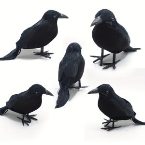 TEMU 5pcs 빈티지 블랙 레번 세트 - 실재한 깃털 헐리데이 크로우, 실내/실외 파티 프롭 및 스피키 시즌 디스플레이용 손수 제작된 현실적인 터치 장식