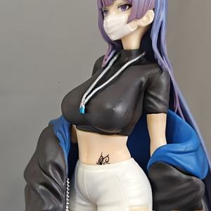 TEMU 【사무실 준비 완료】시크한 애니메이션 PVC 조각상 - 파란 머리 & 빨간 마스크의 2D 소녀 피규어, 책상 장식 및 수집용 디스플레이에 완벽, 이상적인 휴일 선물, 23.5cm, 애니메이션 방 장식